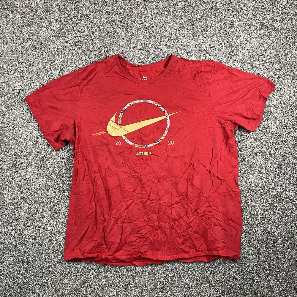 Nike Mens XL Red 2020 International Flags Swoosh Logo Graphic T Shirt